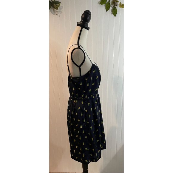 J.Crew Womens Pineapple Print Navy Dress Adjustable Straps Size 10 - Picture 11 of 16